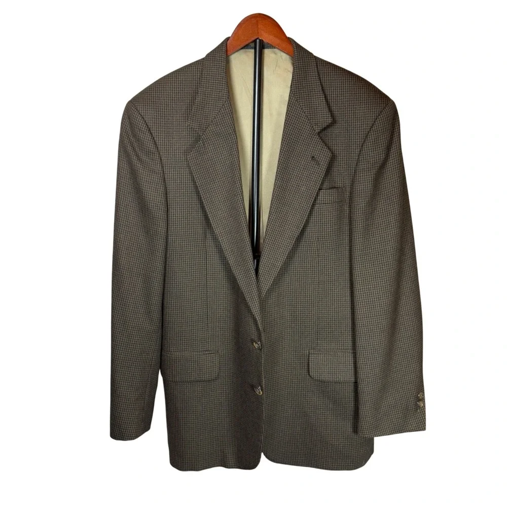 Oscar de la Renta‎ Men's Houndstooth Blazer Sport Coat Size 42L Brown Tan Formal